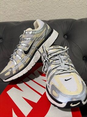 Nike Men's Sneakers in White, Silver & Cream with Black Accents